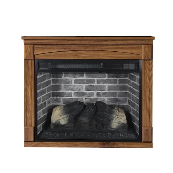 Unbranded 28 in. Freestanding Electric Fireplace Heater Mantel with Removable Caster Wheel in Brown