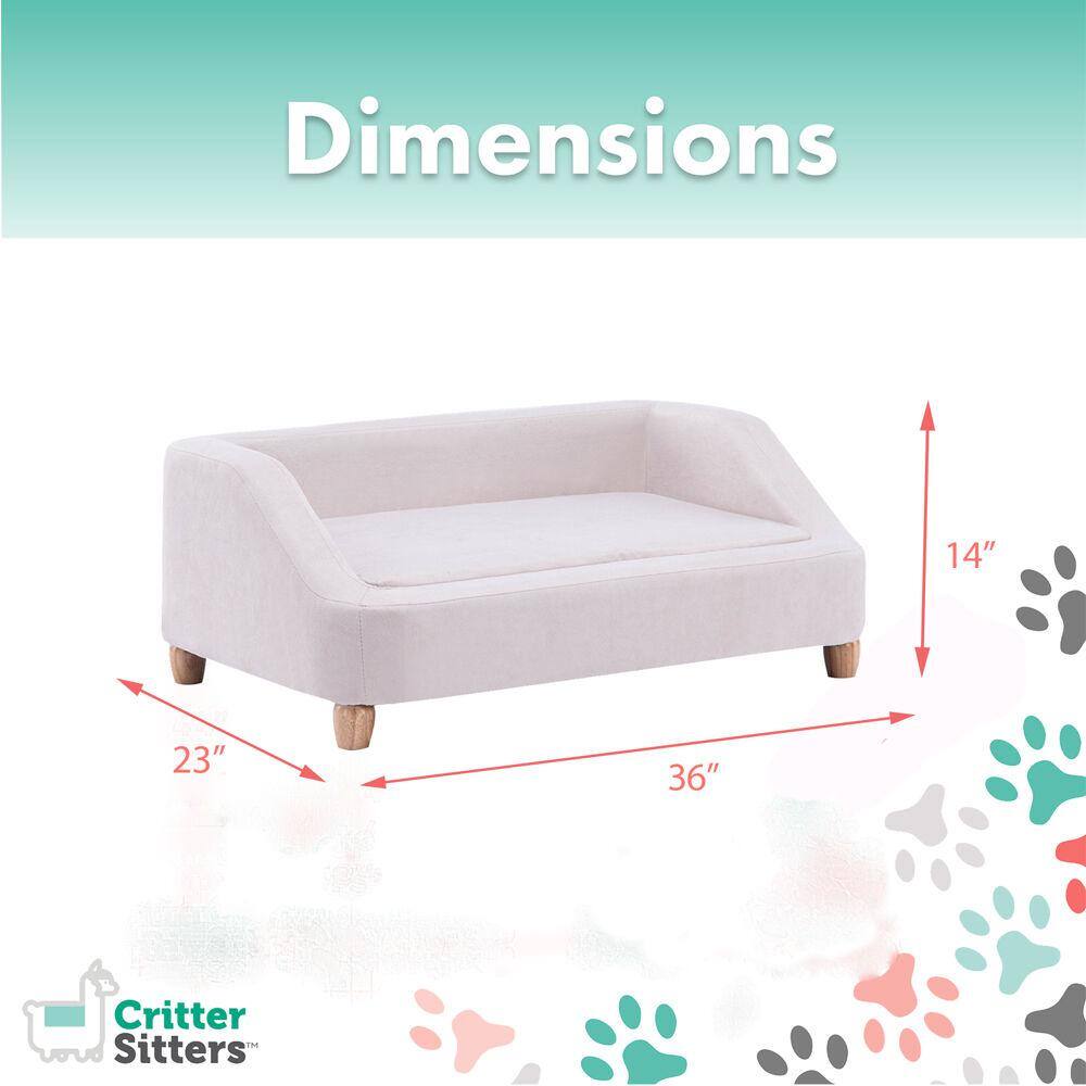 Cream Microfiber Elevated Rectangular Dog Sofa for Medium Dogs