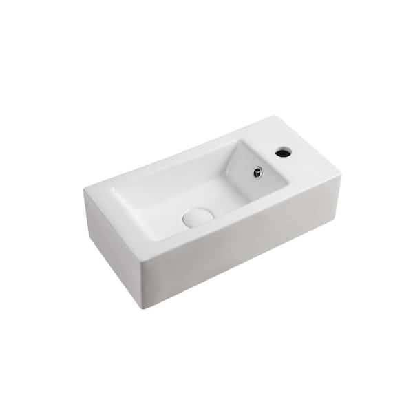 Elanti Wall-Mounted Left-Facing Rectangle Bathroom Sink in White