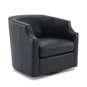 Easton Midnight Blue Top Grain Leather Barrel Chair with Swivel