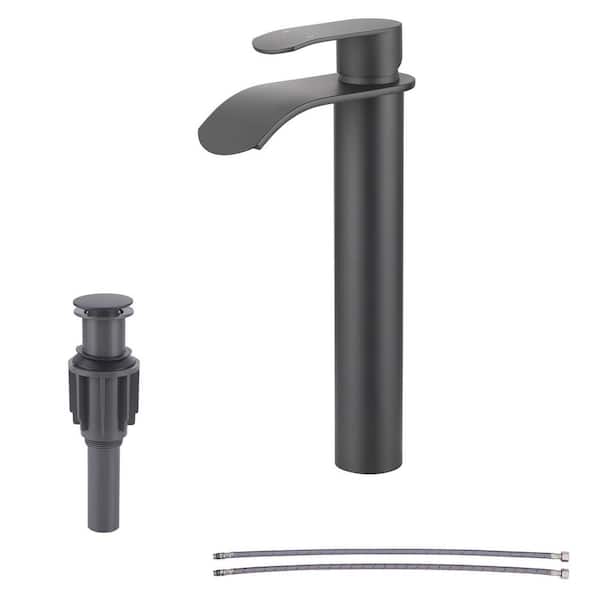 Waterfall Single Handle Single-Hole Bathroom Vessel Faucet in Matte Black