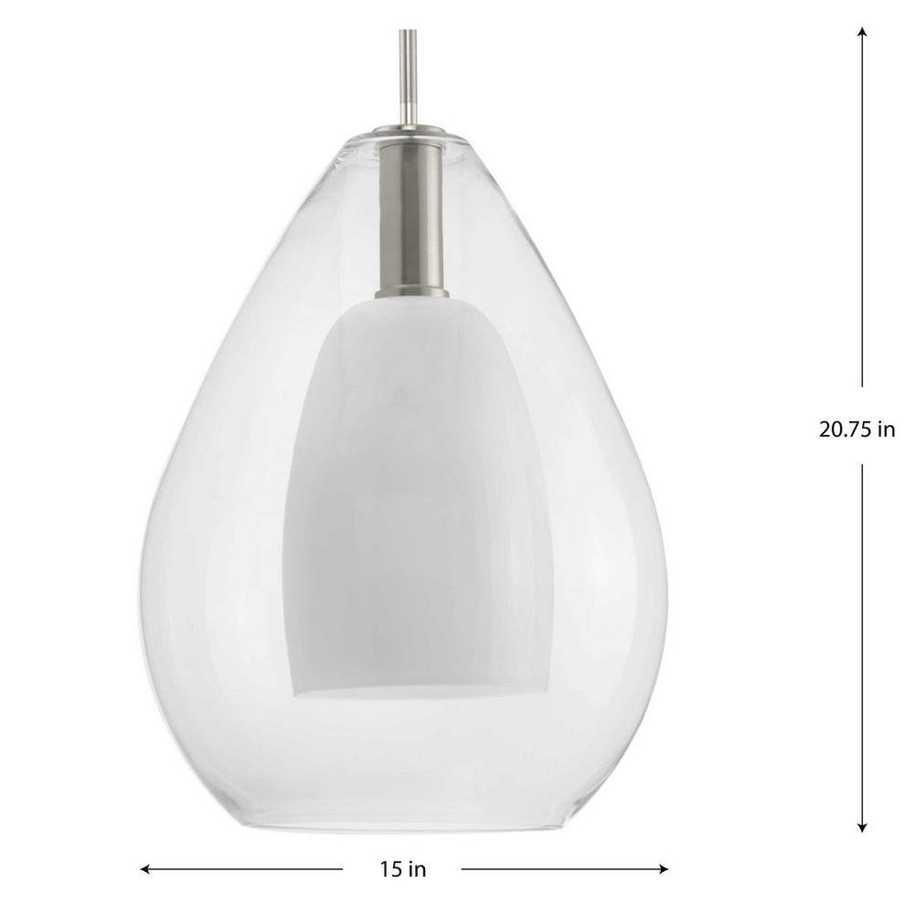 Carillon 15" Brushed Nickel Pendant with Clear and Opal Glass Shade