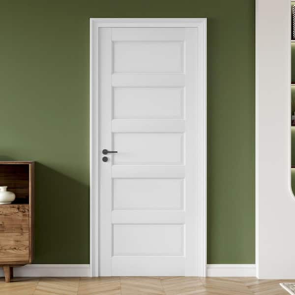 32 in. x 80 in. 5-Panel Solid Core MDF Wood White Primed Interior Door Slab