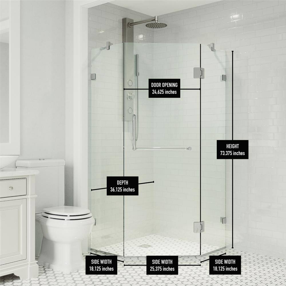 Piedmont Frameless Neo-Angle Shower Enclosure with Clear Glass and Brushed Nickel Hardware