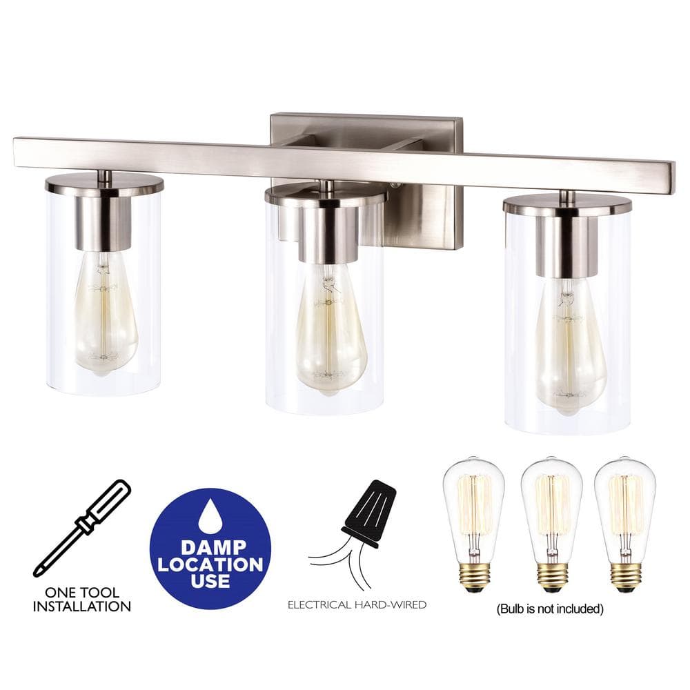 Nickel 3-Light Vanity Light with Clear Glass Shades