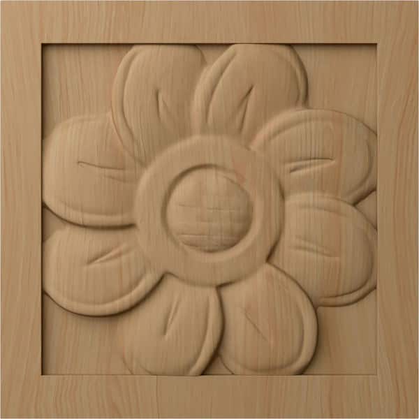 Ekena Millwork 3/4 in. x 3-1/2 in. x 3-1/2 in. Unfinished Wood Alder Medium Sunflower Rosette