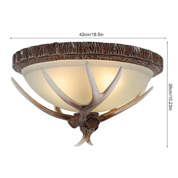 OUKANING 16.5 in. 3-Light Antique Colors Vintage Resin Antler