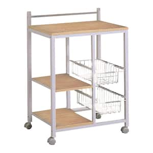 Brown and White Metal Kitchen Cart with 3-Shelves and 2-Storage Compartments