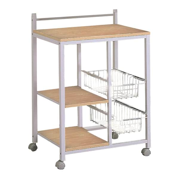 Benjara Brown and White Metal Kitchen Cart with 3-Shelves and 2-Storage Compartments