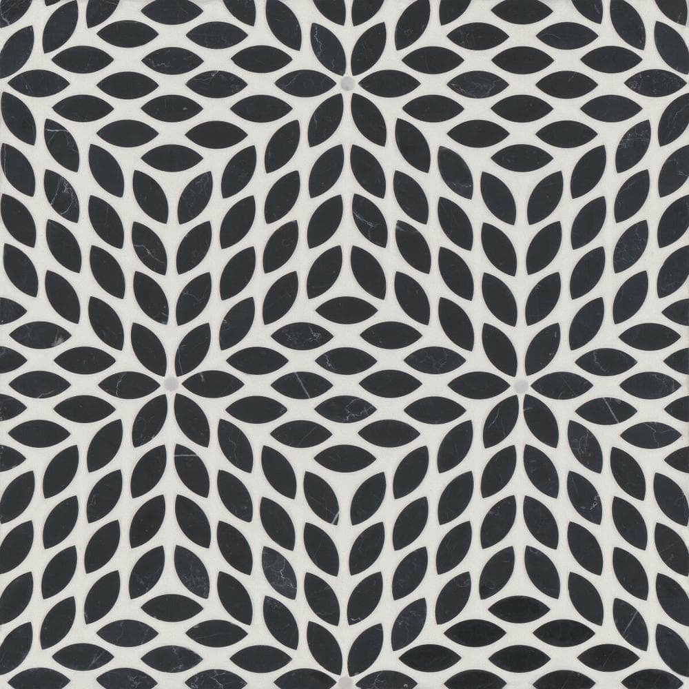 Sample-Celeste Leaf 4 in. x 5 in. Honed Nero Marquina/Calacatta Losanna Marble Mosaic Tile price history on PriceWatchPro