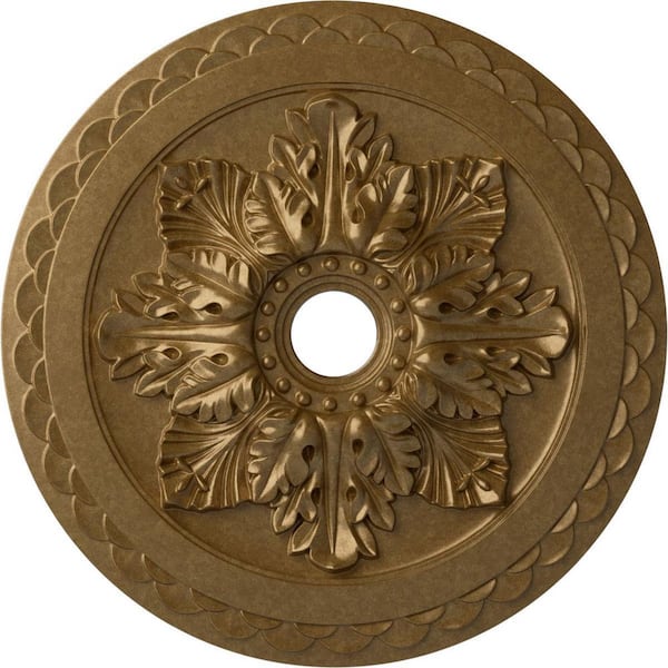 Ekena Millwork 2 in. x 23-5/8 in. x 23-5/8 in. Polyurethane Bordeaux Deluxe Ceiling Medallion, Pale Gold