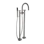 Danay 2-Pipe 2-Handle Freestanding Floor Mount Roman Tub Faucet with Handheld Handshower in Brushed Nickel
