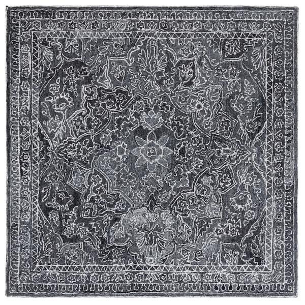 SAFAVIEH Marquee Black/Ivory 6 ft. x 6 ft. Floral Oriental Square Area Rug