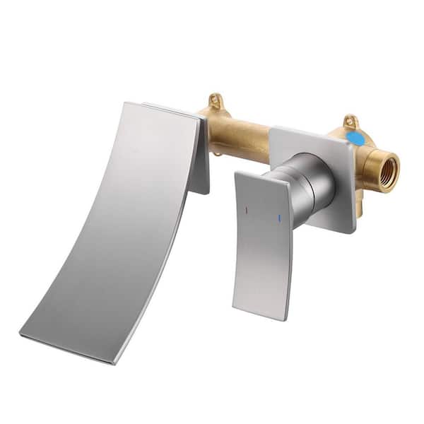 Single Handle Wall Mounted Waterfall Bathroom Faucet in Brushed Nickel