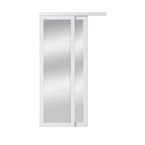 48 in. x 80 in. Solid Core 1-Lite Mirror White Primed MDF Interior Closet Sliding Door with Hardware