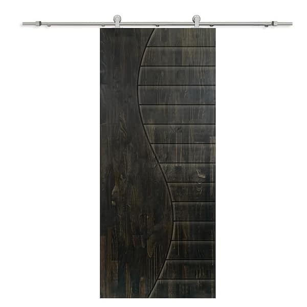 CALHOME 30 in. x 80 in. Charcoal Black Stained Pine Wood Modern Interior Sliding Barn Door with Hardware Kit