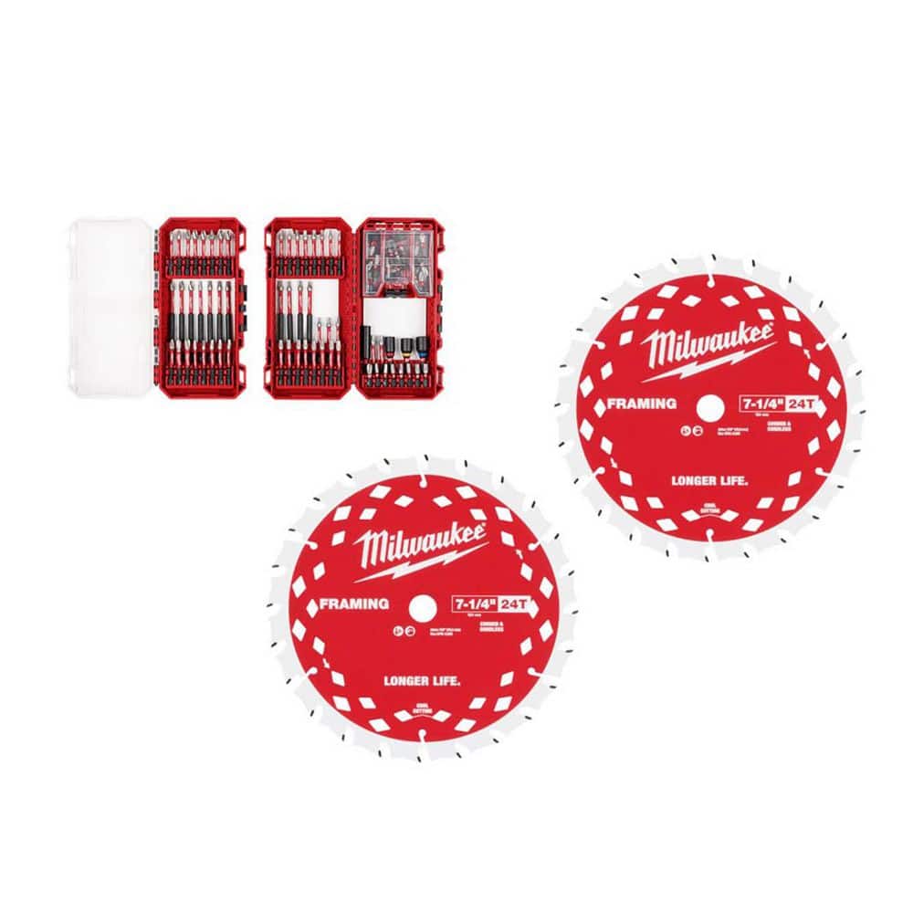 SHOCKWAVE Impact-Duty Steel Screw Driver Bit Set(100-Piece) with 7-1/4 in. x 24-Tooth Framing Circular Saw Blade(2-Pack) price history on PriceWatchPro