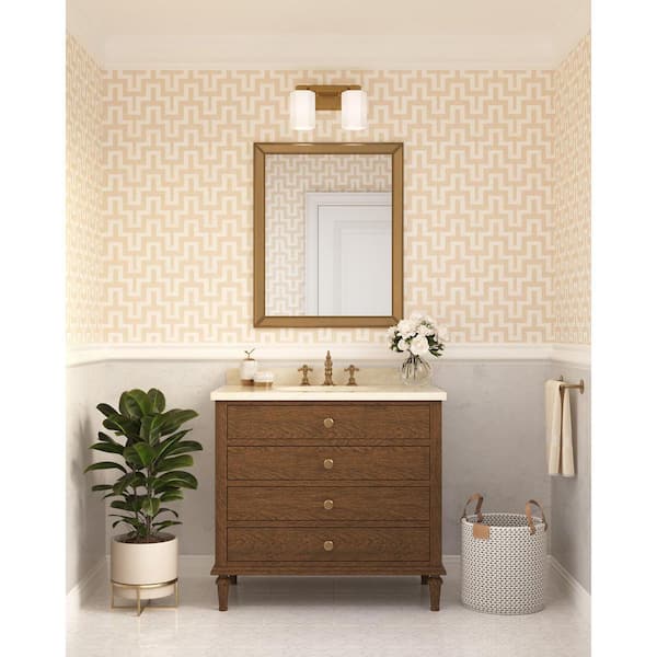 Progress Lighting Estrada 13.37 in. 2-Light Brushed Gold Vanity Light with Opal Glass Shade