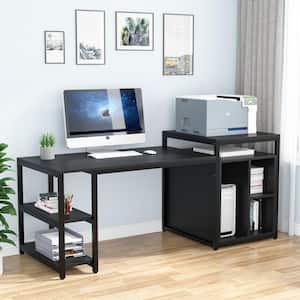 Cassey 70.8 in. Rectangular Black Engineered Wood Computer Desk with Printer Shelf CPU Stand