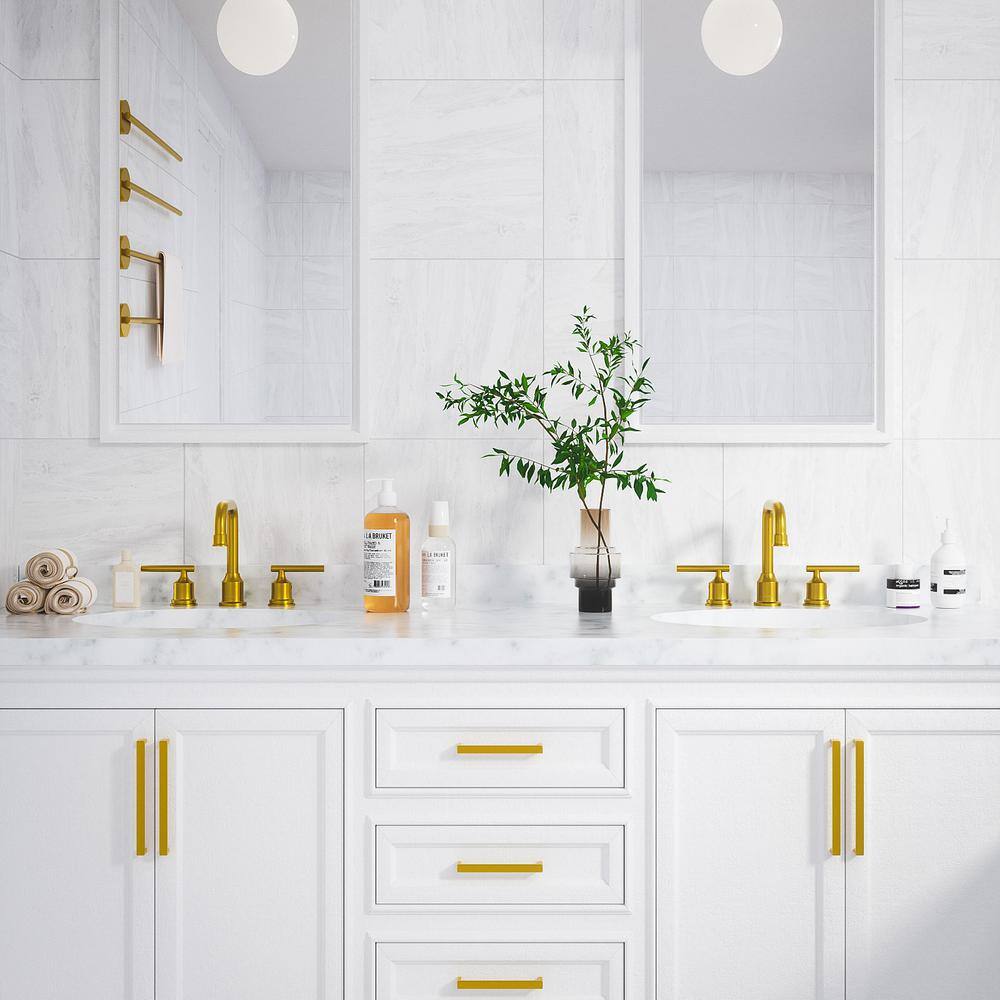 Brushed Gold Stainless Steel Double Handle Widespread Faucet Set