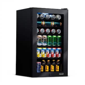 19 in. 126 (12 oz.) Can Freestanding Beverage Cooler Fridge with Adjustable Shelves, Modern Black