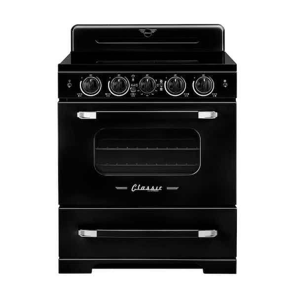 Classic Retro 30 in. 5 Burner Element Freestanding Induction Range with Convection Oven and Air Fry in Midnight Black