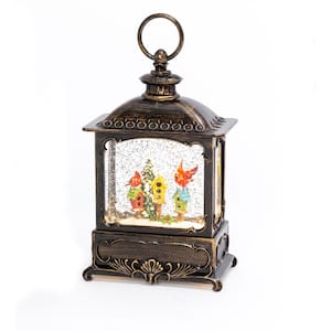 10 in. H B/O Lighted Spinning Water Globe Lantern with Cardinal Design
