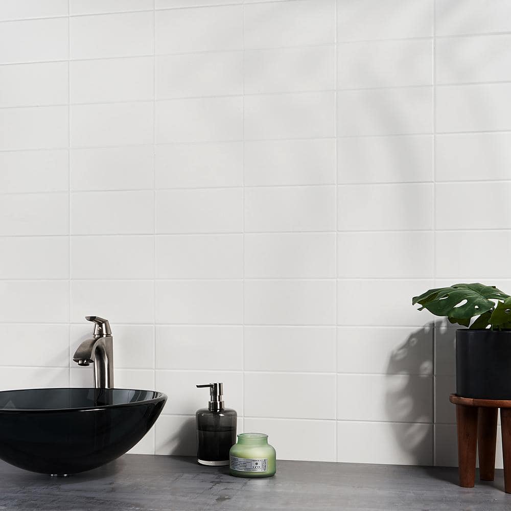 Tarin 4" x 8" White Matte Ceramic Subway Tile