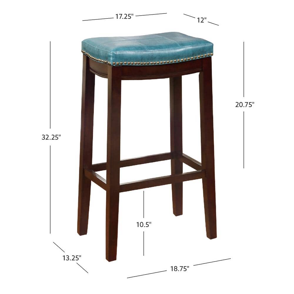 Claridge Dark Brown & Blue Faux Leather 32" Backless Saddle Bar Stool