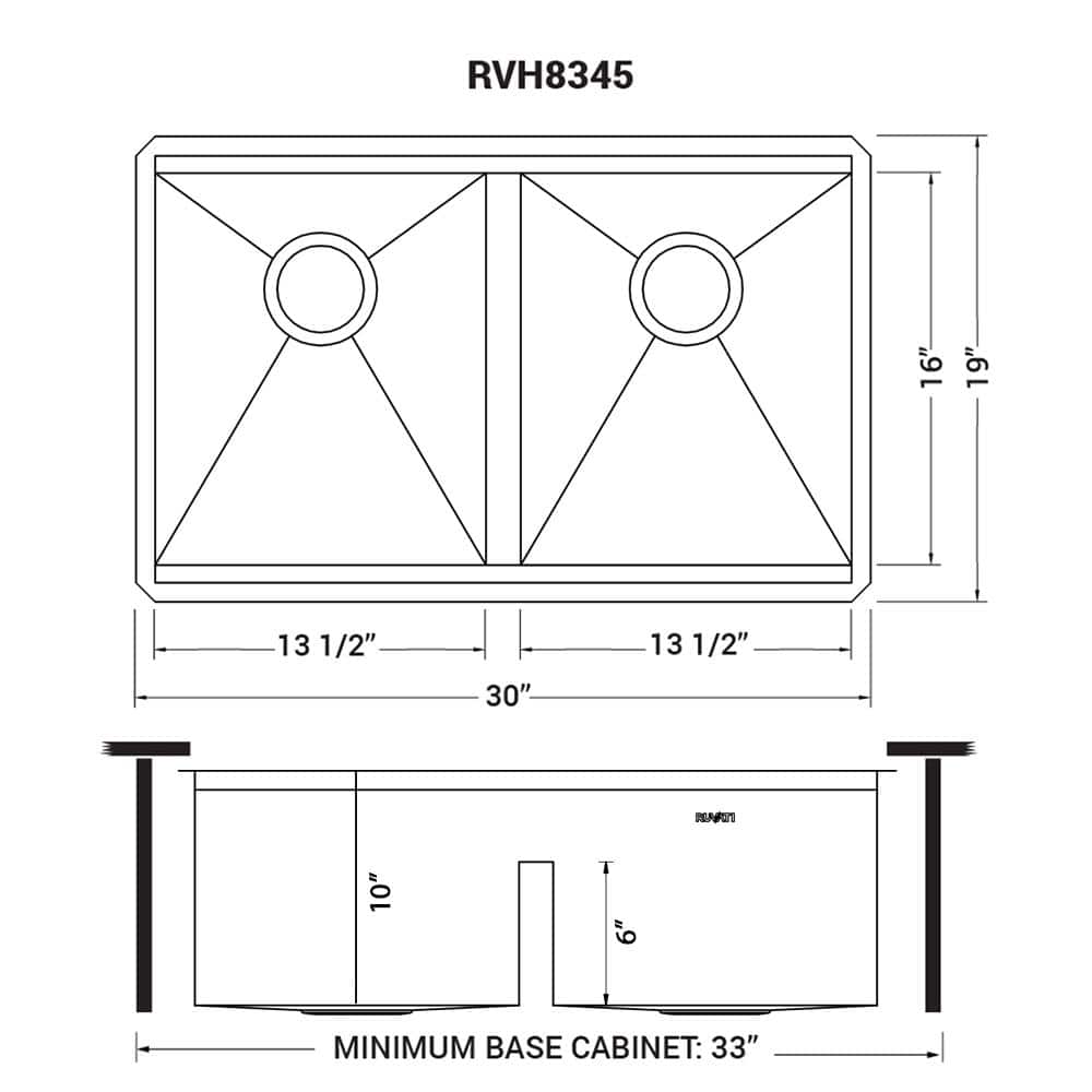 Ruvati RVH8345 Ruvati 30-inch Workstation Ledge 50/50 Double Bowl Undermount 16 Gauge Stainless Steel Kitchen Sink
