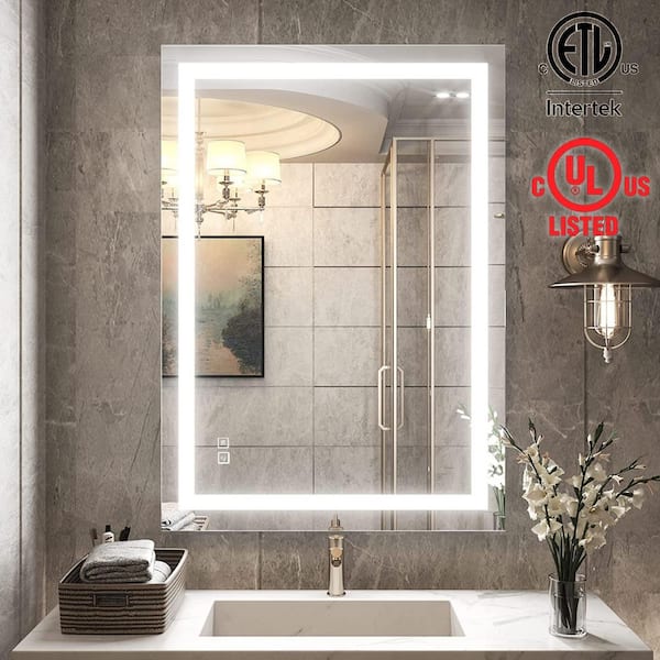 TOOLKISS 32 in. W x 24 in. H LED Lighted Single Frameless Bathroom Mirror with Anti Fog Dimmable Vanity