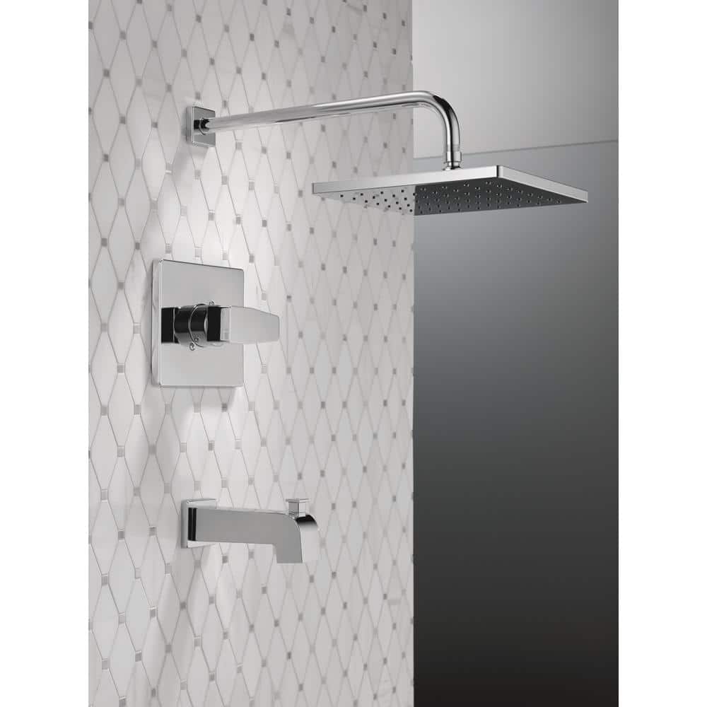 Chrome Square Multi-Head Rain Shower and Tub Faucet Set