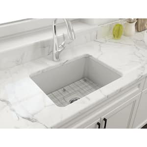 Sotto Matte White Fireclay 24 in. Single Bowl Undermount/Drop-In Kitchen Sink w/Protective Bottom Grid and Strainer