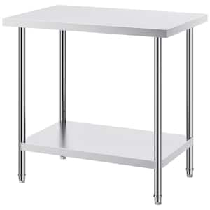 24 x 36 x 34 in. Stainless Steel Prep Table, 750 lbs. Capacity, Heavy Duty Kitchen Prep Table 3 Adjustable Height Levels