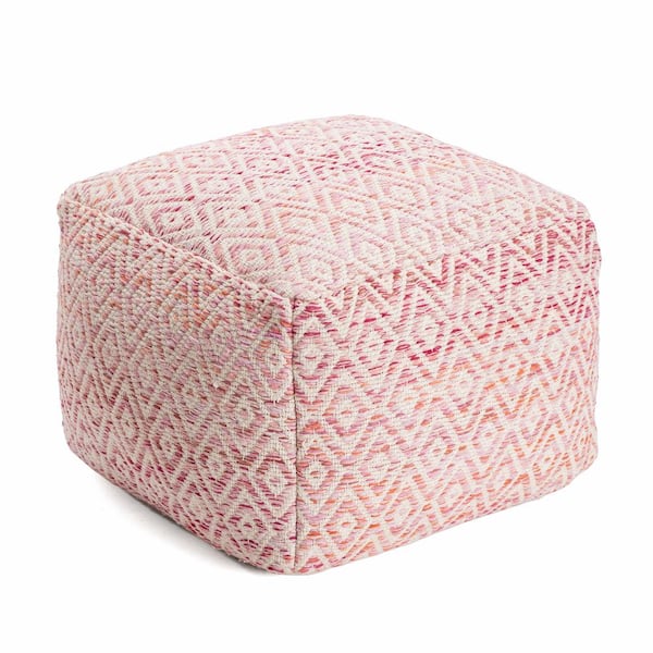 Cherokee Sunset 22 in. x 22 in. x 17 in. Pink and Beige Pouf