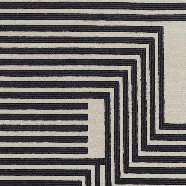 Black and Ivory 2 ft. x 13 ft. Abstract;Geometric Area Rug