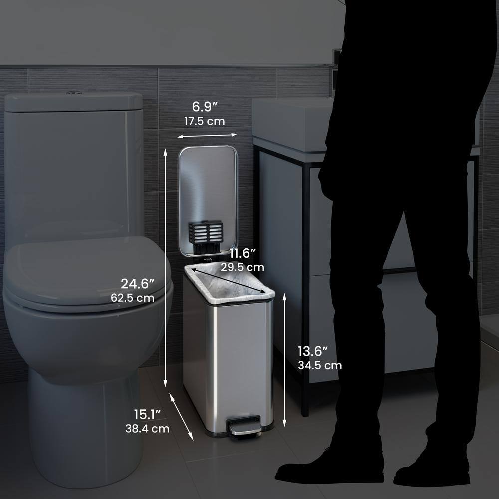 Compact Silver Stainless Steel Fire-Rated Pedal Trash Can
