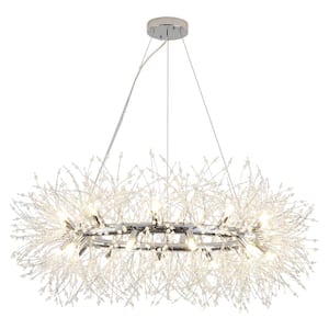 22-Light Chrome Dimmable Empire Circle Firework Crystal Chandelier for Living Room Kitchen Island Dining Room Foyer