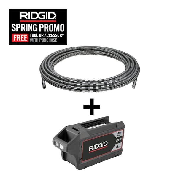 3/4 in. x 100 ft. C-100 IC Inner Core Drain Cleaning Cable and FXP 60-Volt 8Ah Battery Bundle