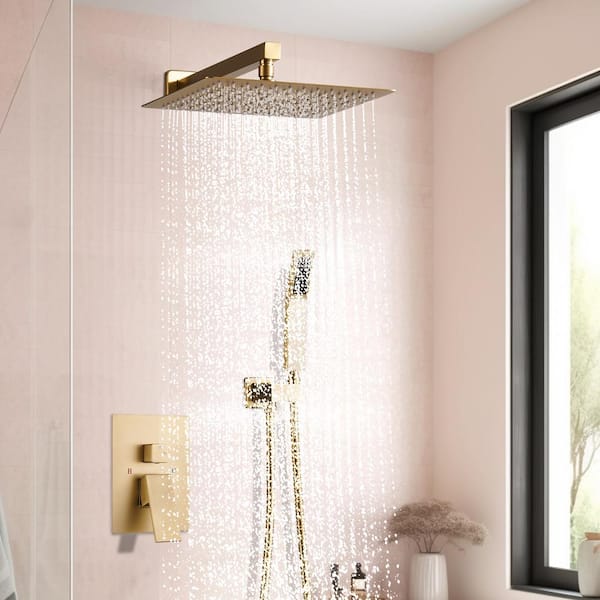 Rainfull 1-Spray with Valve 1.8 GPM 12 in. Handheld Shower Faucet Adjustable Heads Dual Shower Heads in Gold