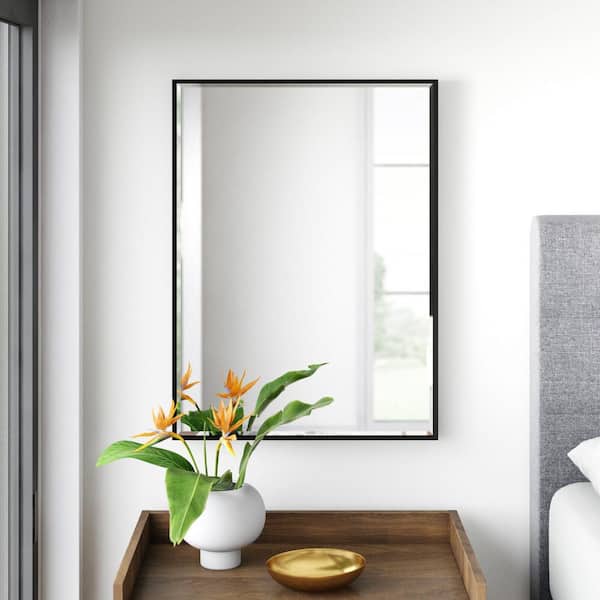 Tileon 30 in. W x 22 in. H Large Rectangular Polystyrene Framed Wall Bathroom Vanity Mirror in Black