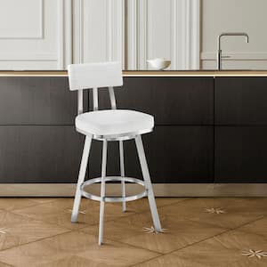 Benjamin 30 in. White High Back Metal Bar Stool with Faux Leather Seat