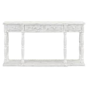 63.00 in. W. x 13.30 in. D x 31.00 in. H White Linen Cabinet Console Table with 4-Front Storage Drawers and 1-Shelf
