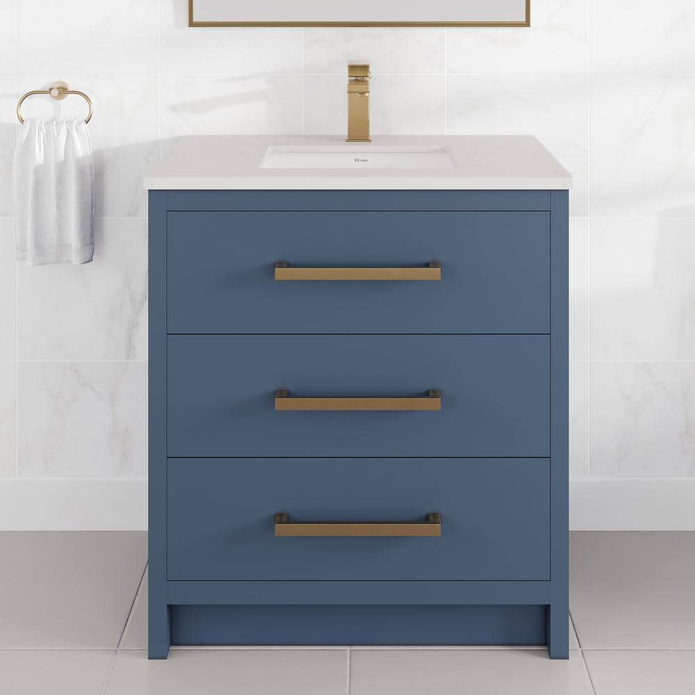 Curio 30 in. Single Sink Dark Blue Bath Vanity with White Carrara Quartz Top (Assembled) price history on PriceWatchPro