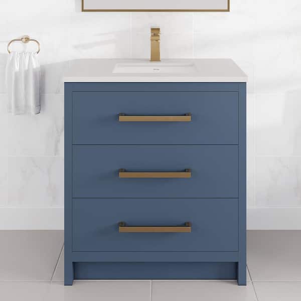 Curio 30 in. Single Sink Dark Blue Bath Vanity with White Carrara Quartz Top (Assembled)