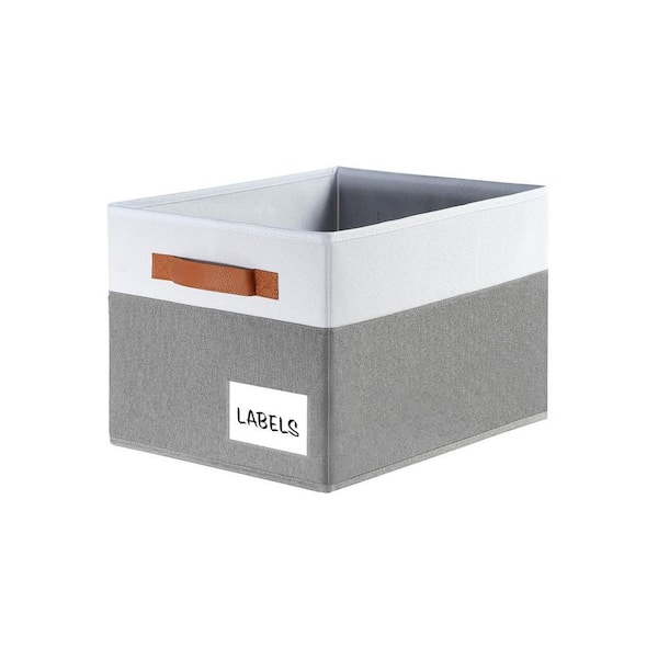 Gray White 4 Pack 14" x 10" Large Closet Storage Basket, Heavy Duty Closet Shelf Organizer Bin with Handles & Labels