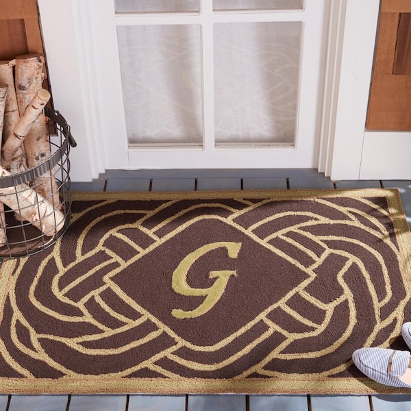 Monogram Chocolate 3 ft. x 4 ft. "G" Ornate Swirl Indoor/Outdoor Area Rug