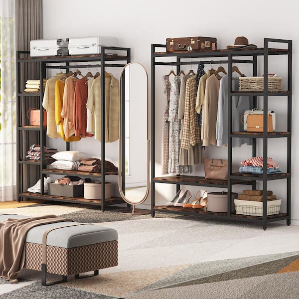 Tribesigns Cynthia Brown Garment Rack with Storage Shelves and