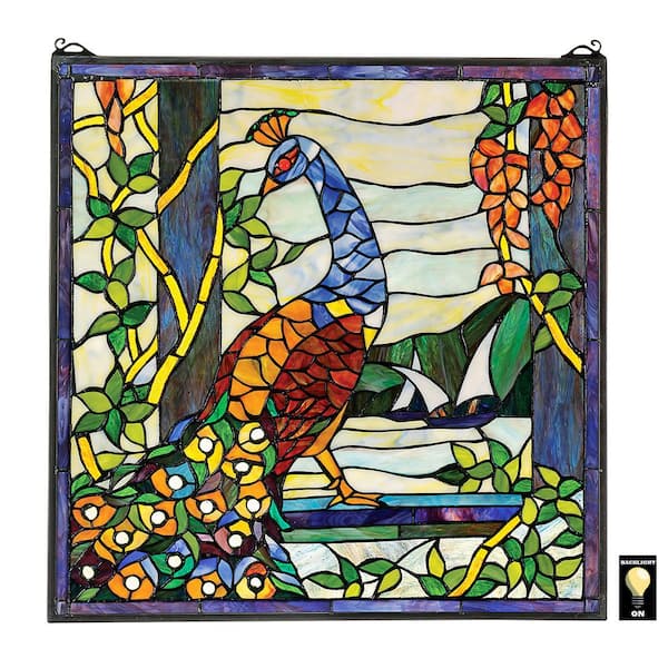 Design Toscano The Peacock's Garden Stained Glass Window Panel