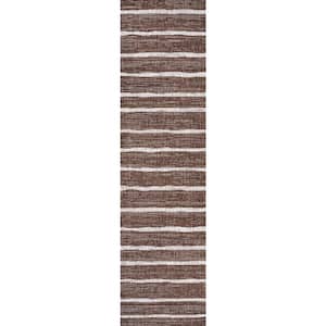 Colonia Berber Brown/Beige 2 ft. x 10 ft. Stripe Indoor/Outdoor Runner Rug
